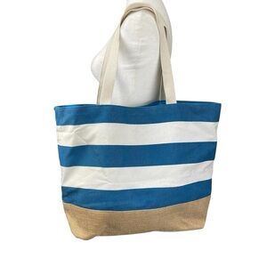 Blue and White Striped Beach Canvas Tote Bag
